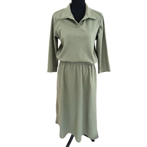 Lands' End Dresses & Skirts - Land’s End olive green maxi dress with v neckline and elastic waist sz 10-12, M